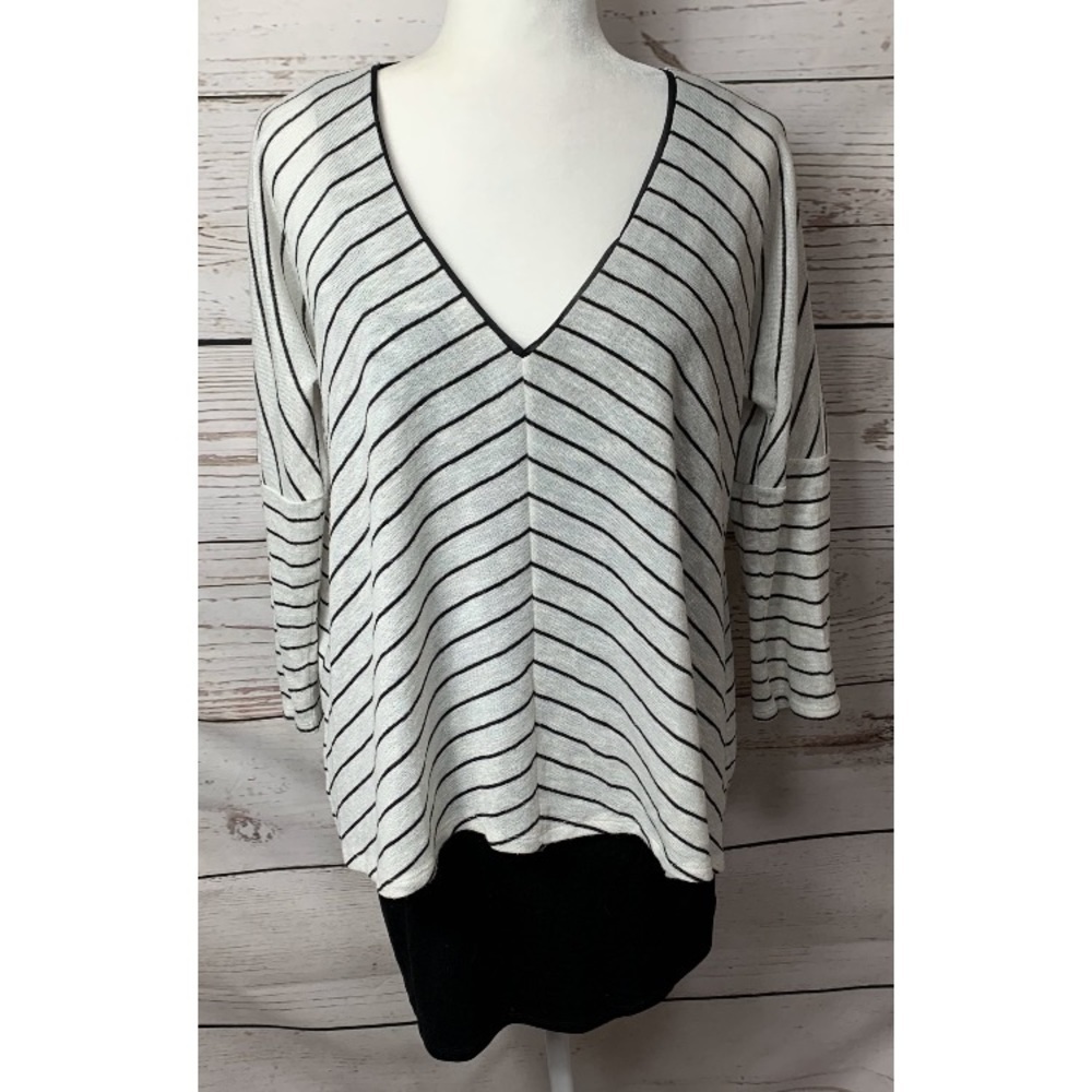 NWOT WHBM Cream & Black Striped V-Neck Tunic